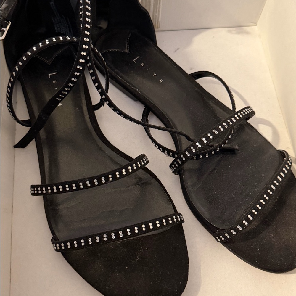 Leith Black Strappy Sandals with Rhinestones